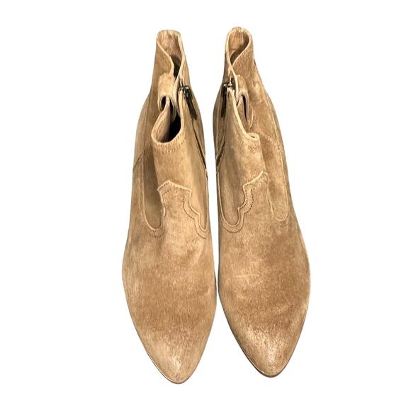 Frye Reina Ankle Boots 10 Cognac Suede Western Ankle Zip Stacked Heel Booties - Picture 3 of 15